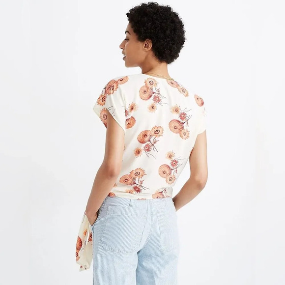 MADEWELL NWOT Dutch Dandelions Sash Tie Wrap Top in Twiggy Parchment - Picture 3 of 8